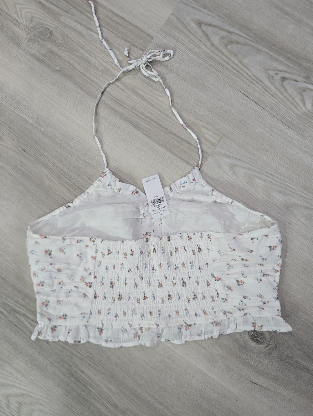 American Eagle White Floral Ruched Halter Crop Top Size L NWT - Picture 5 of 6